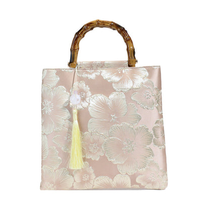 Embroidered Sequin Bamboo Tote Bag Stylish Evening Handbag