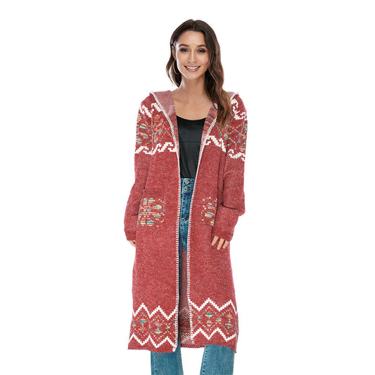 Bohemian National Style Cardigan Sweater Color Knit Flower Knit Sweater New Sweater Long Coat