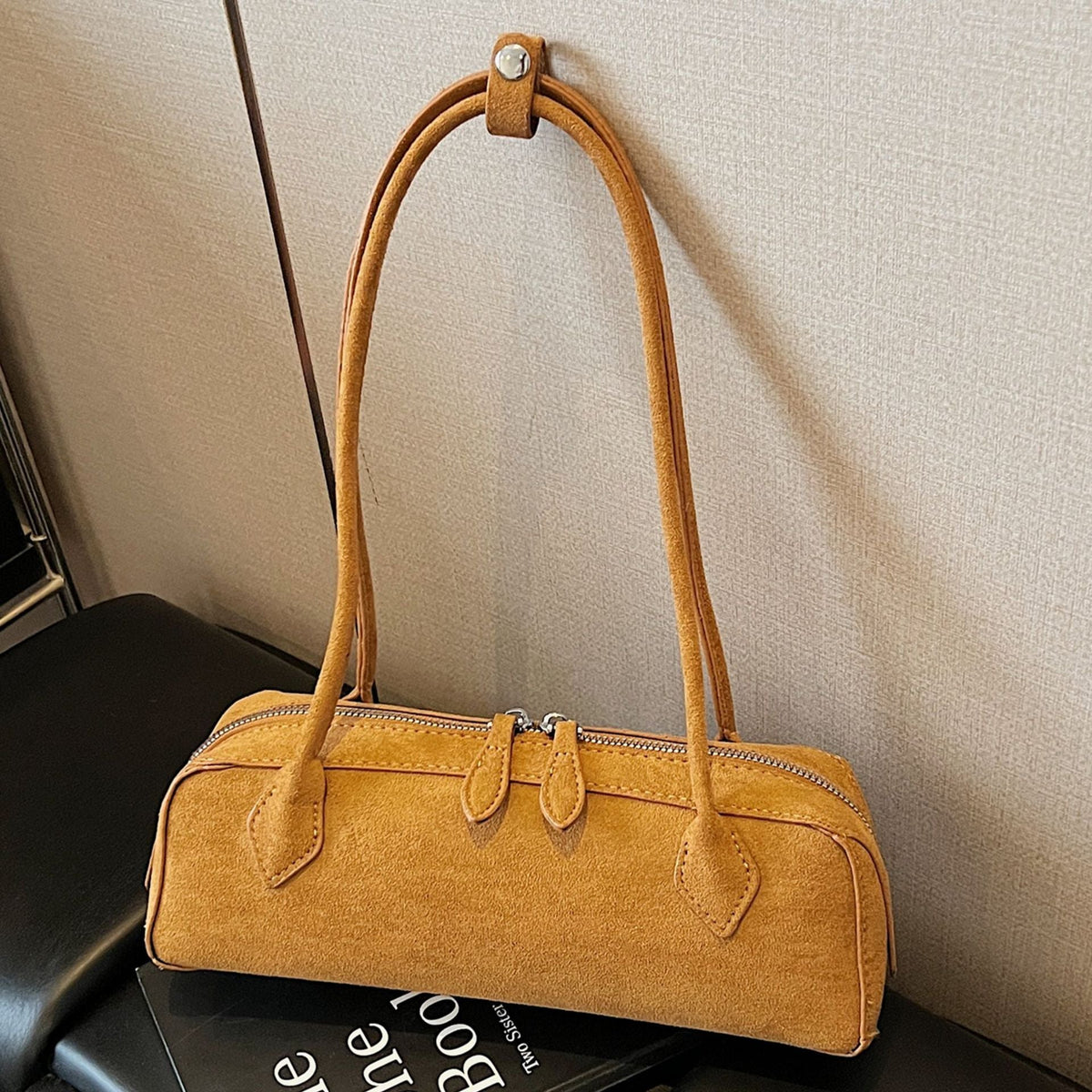 French Vintage Suede Tote Bag Stylish Casual Shoulder Bag