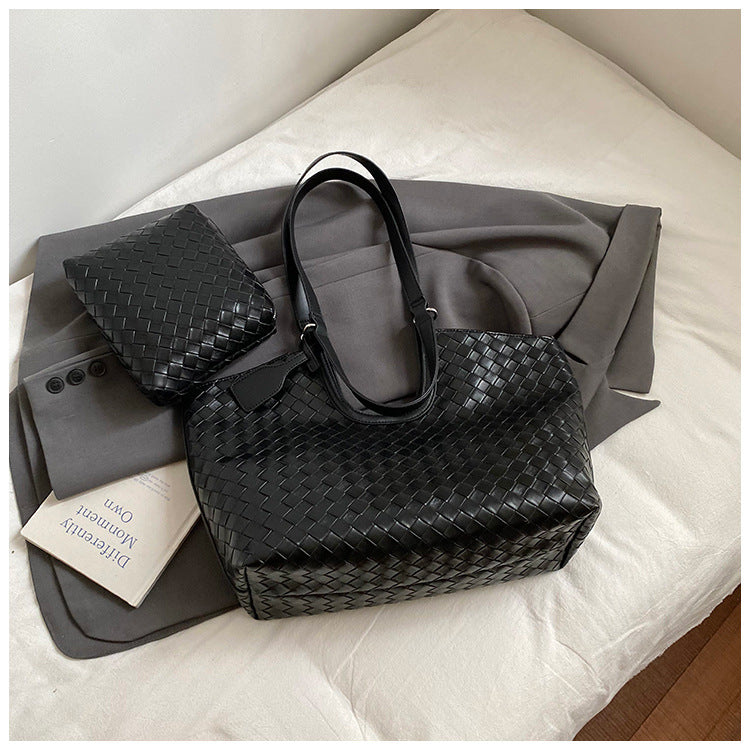 Woven Tote Bag Vintage Style Large Capacity Shoulder Bag