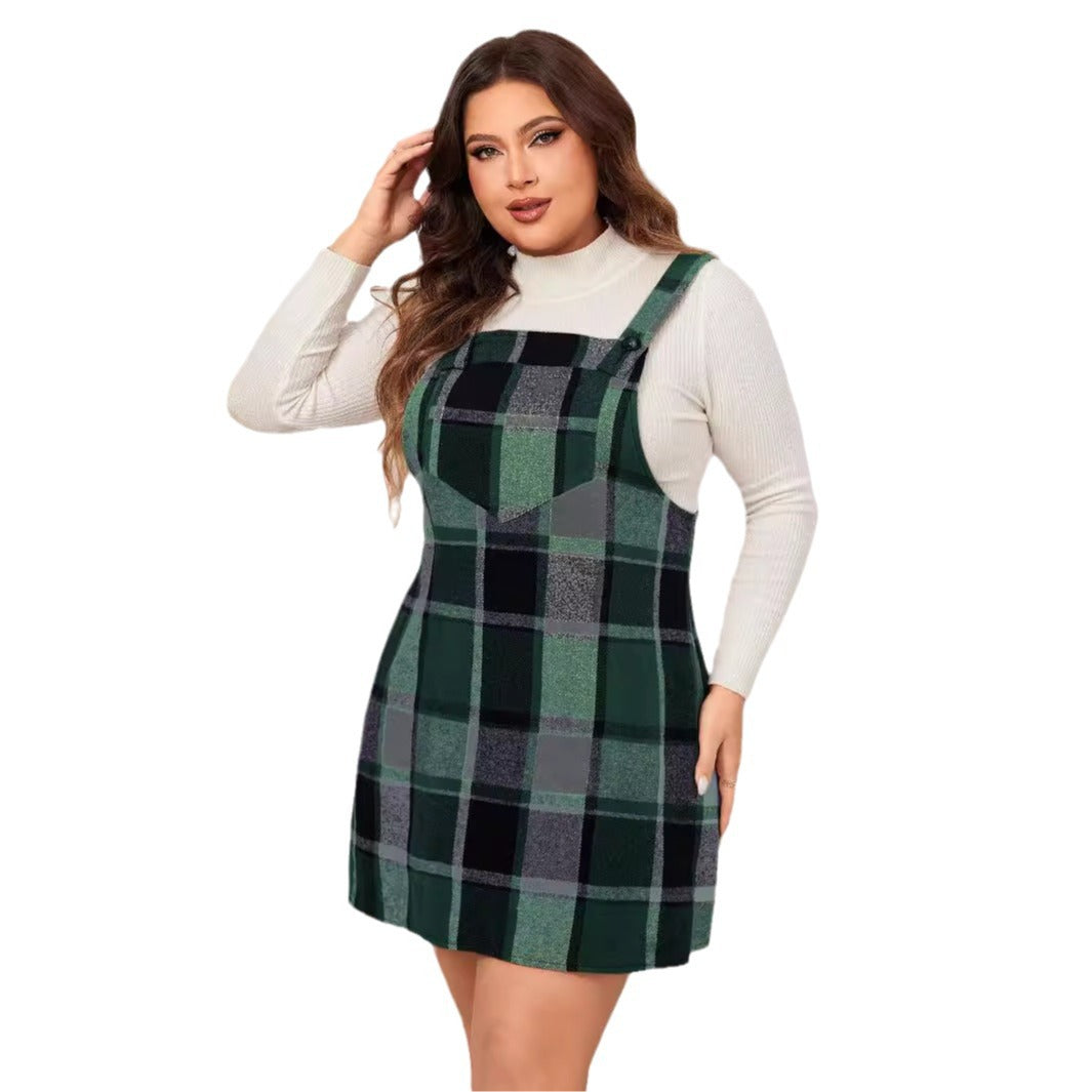 Checkered Strap Dress Elegant Plus Size Casual Dress