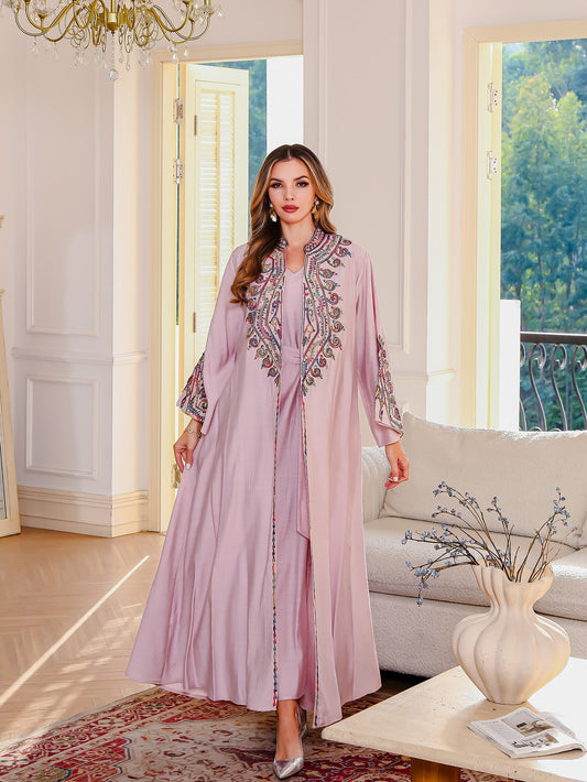 Muslim Embroidered Abaya Dress Two-Piece Evening Wear