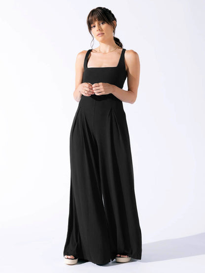 Chic Solid Color High Waist Wide Leg Jumpsuit for Women