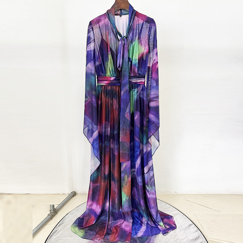 Abstract Print Maxi Dress Elegant Vacation Wear
