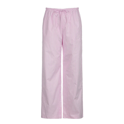 Fashion Color Block Stripe Drawstring Long Pants