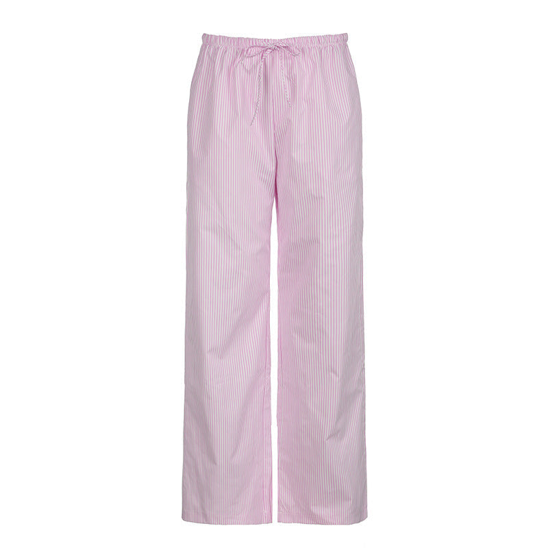 Fashion Color Block Stripe Drawstring Long Pants
