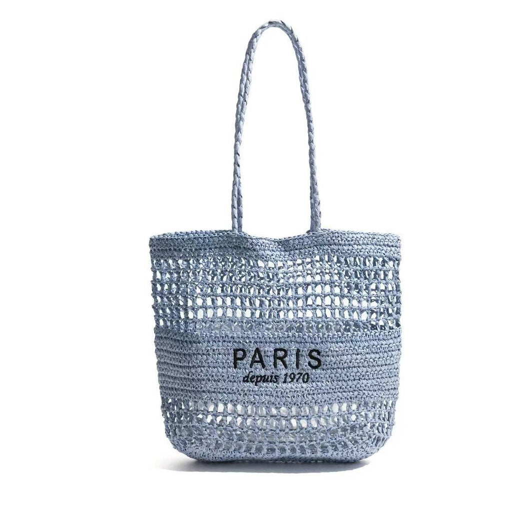 Letter Embroidery Straw Shoulder Bag Large Capacity Beach Tote