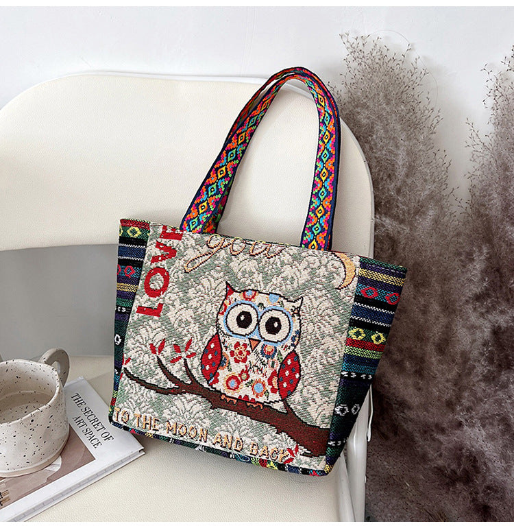 Bohemian Floral Embroidered Tote Bag Stylish Canvas Shoulder Bag
