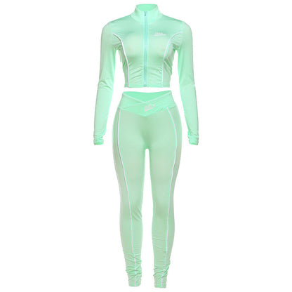 Women鈥檚 Sexy Cropped Long Sleeve Top And Slim-Fit Pants Set
