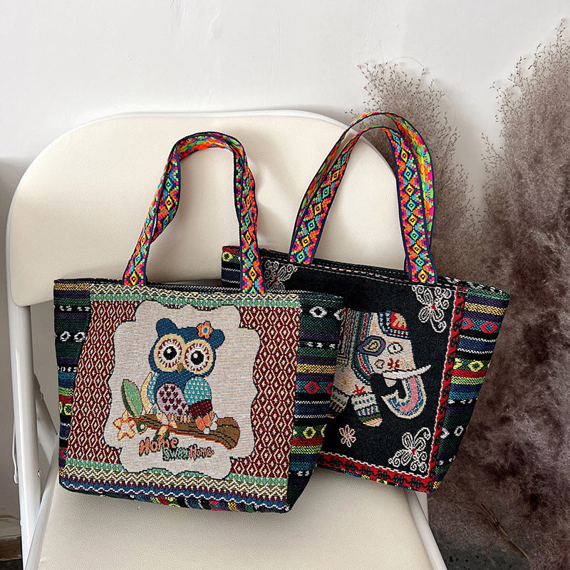 Bohemian Floral Embroidered Tote Bag Stylish Canvas Shoulder Bag