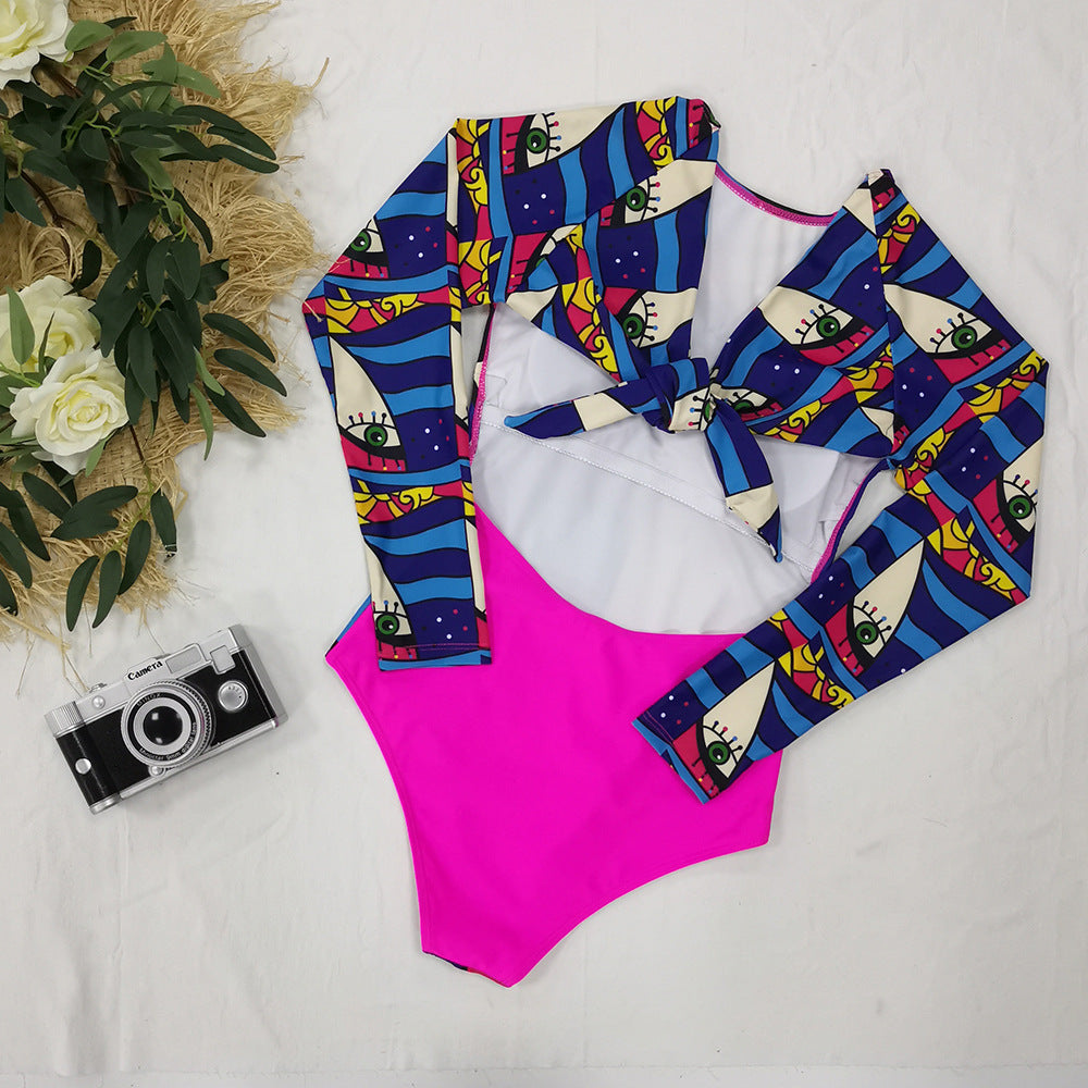 Long Sleeve Abstract Printed One-Piece Swimsuit Women'S Surfing Suit Swimwear Sports Sexy Surfing Wetsuit