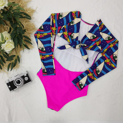 Long Sleeve Abstract Printed One-Piece Swimsuit Women'S Surfing Suit Swimwear Sports Sexy Surfing Wetsuit