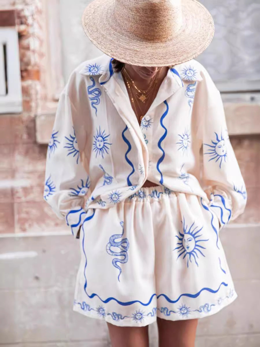Fashionable Animal Print Linen Casual Cardigan Set