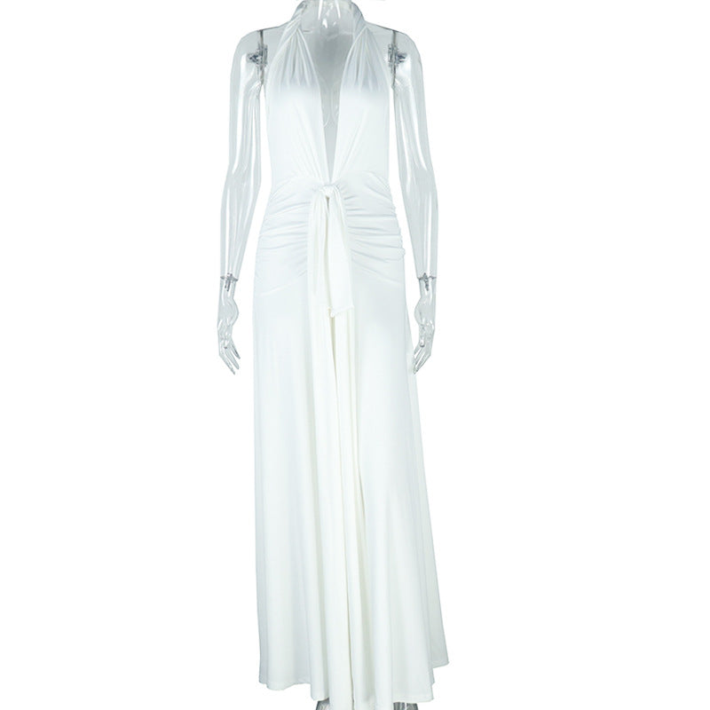 Trendy Casual Solid Color Sleeveless Backless Maxi Dress