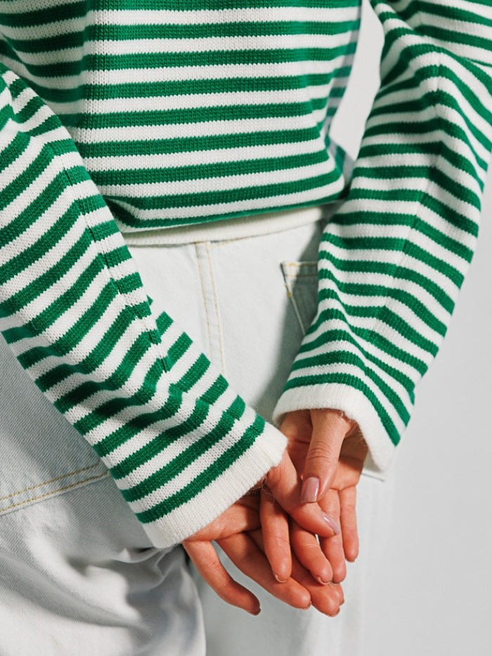 Stripe Contrast Color Knit Tops