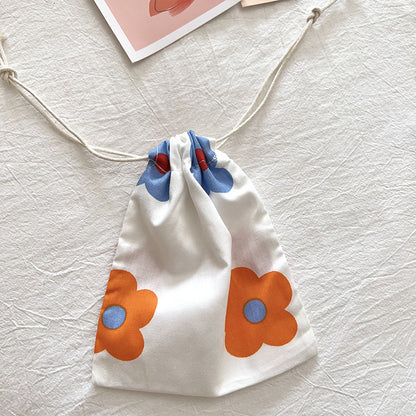 Mini Cotton Drawstring Makeup Pouch Cute Floral Travel Bag