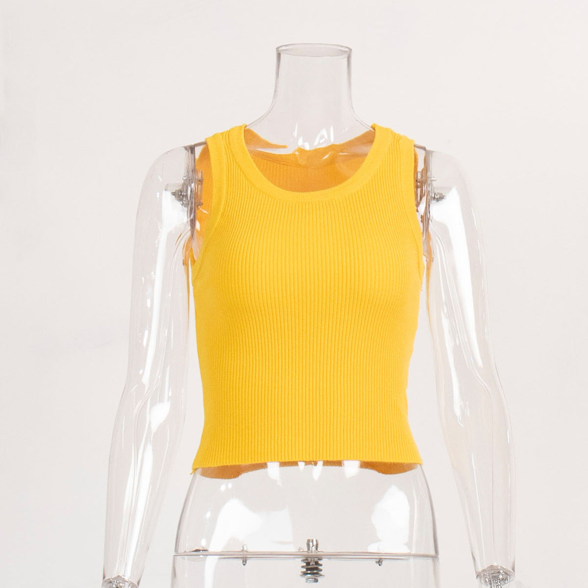 Knitted Tank Top For Women Solid Color Ribbed Fitted Casual Top