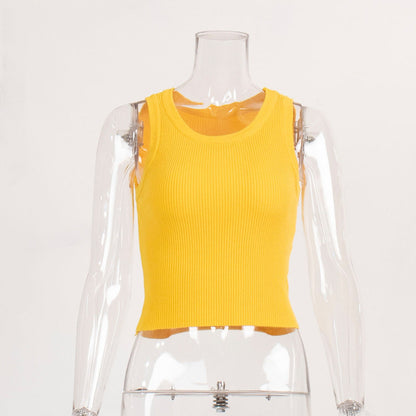 Knitted Tank Top For Women Solid Color Ribbed Fitted Casual Top