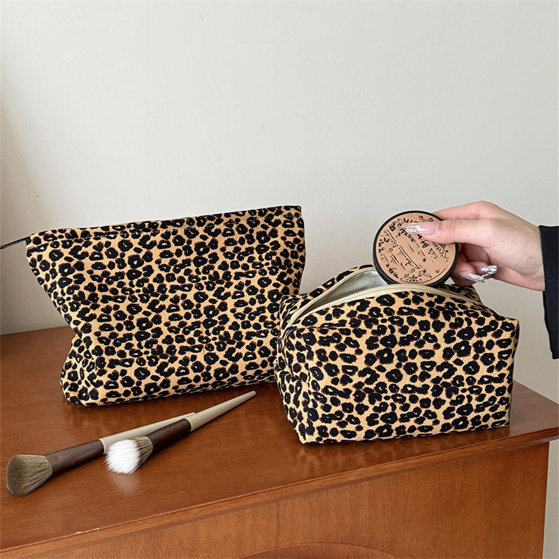 Leopard Print Color Block Portable Cosmetic Bag