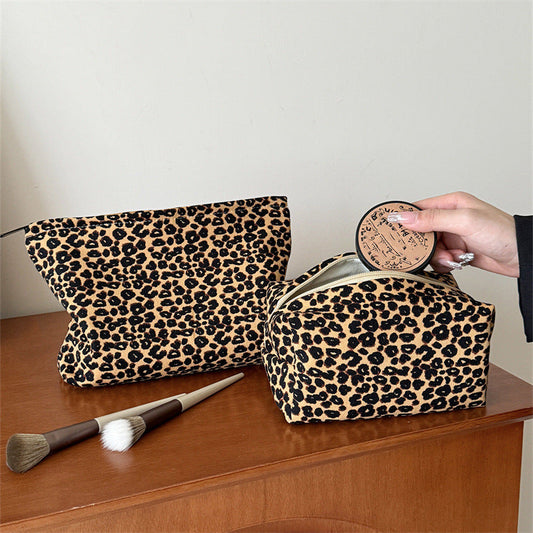 Leopard Print Color Block Portable Cosmetic Bag