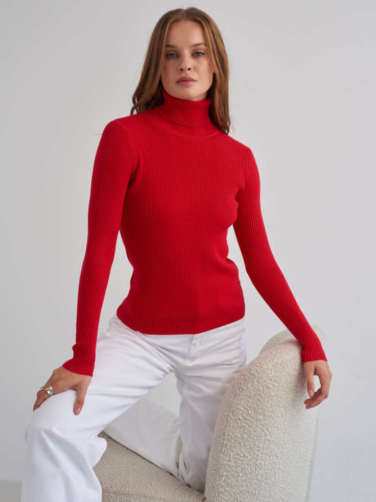 High Neck Knit Sweater Casual Pullover for Women