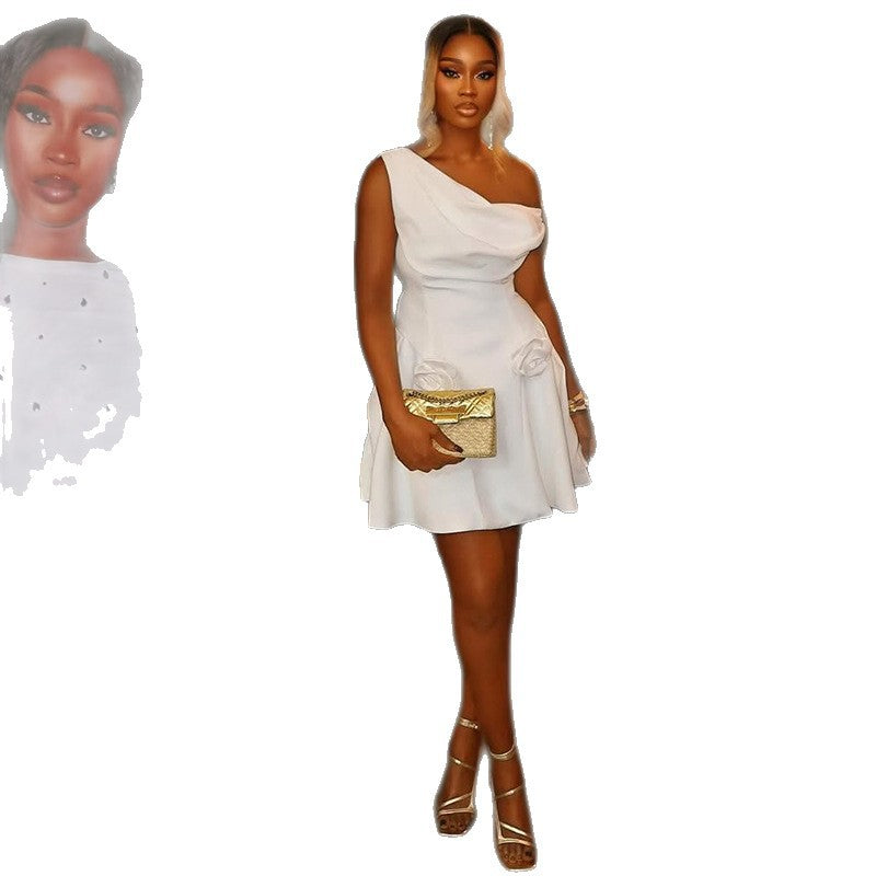 Elegant A-Line Mini Dress With Asymmetrical Neckline