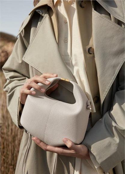 Cowhide Leather Shoulder Messenger Bag With Lychee Pattern
