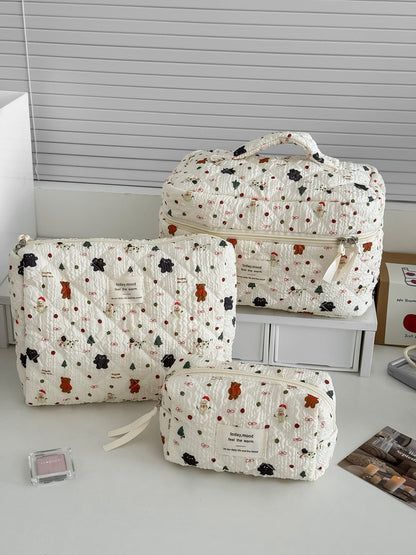 Snowman Bear Makeup Bag Cute Cartoon Print Portable Storage