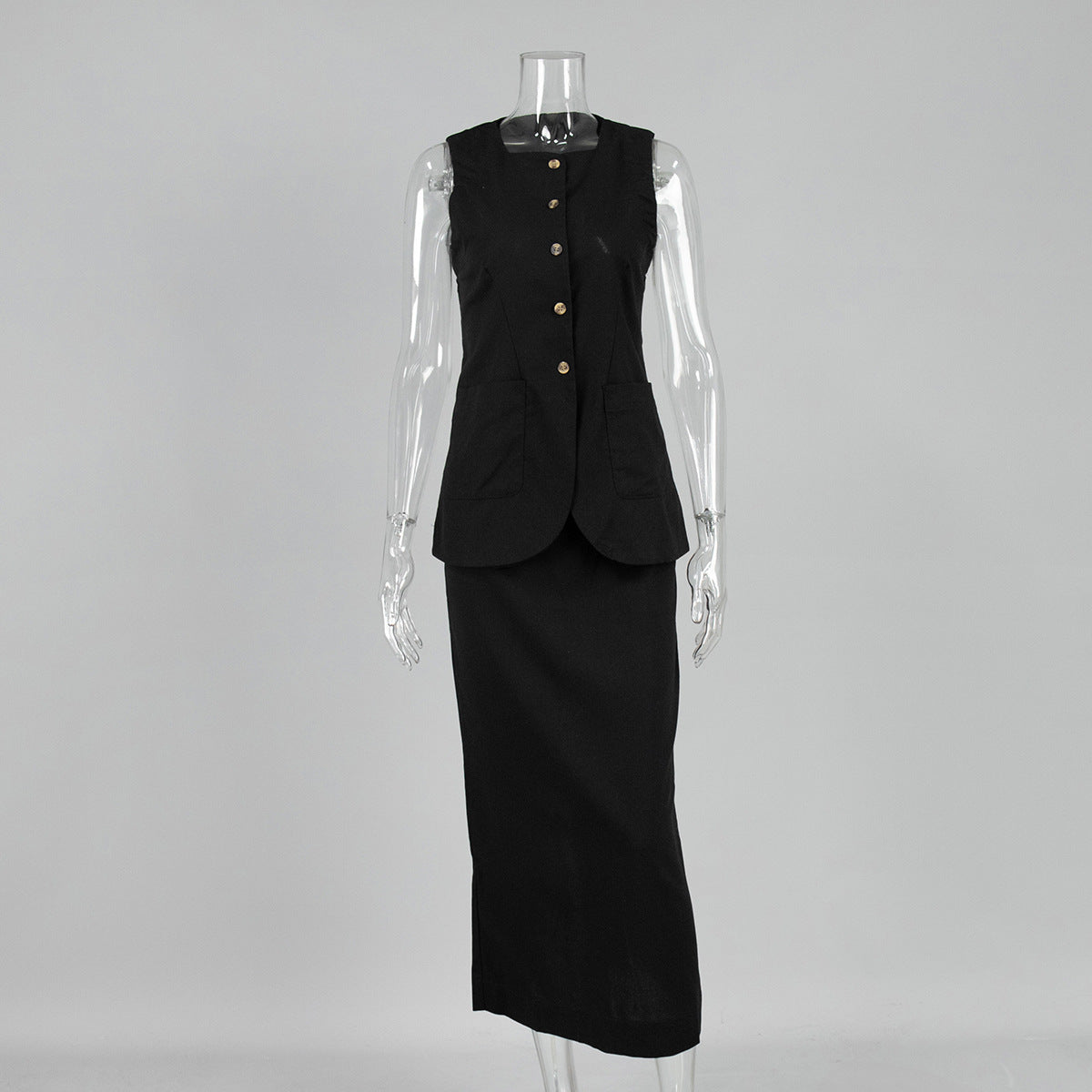 Casual Sleeveless Vest and High-Waisted Skirt Set