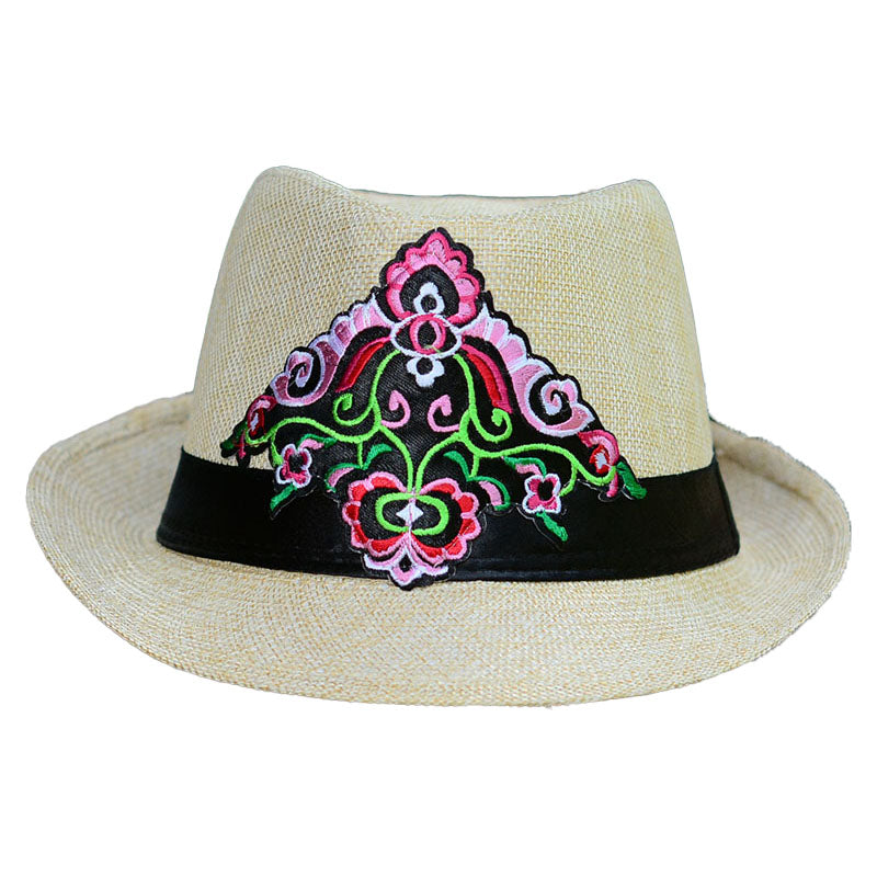 Embroidered Hat In Summer, Straw Hat, Women'S Top Hat, Tibetan Style, Sun Protection, National Style Embroidery In Summer And Autumn