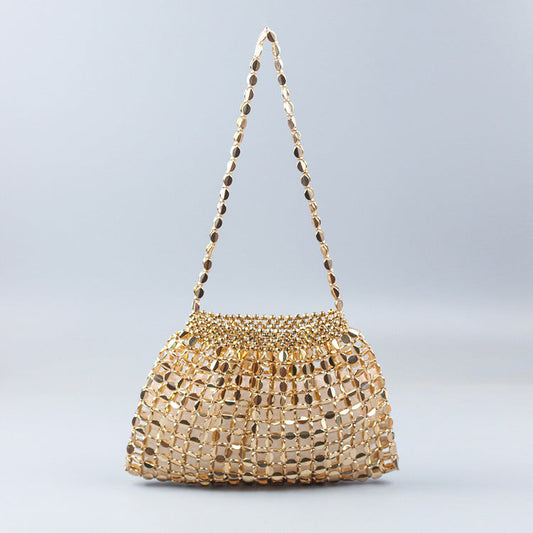 Beaded Woven Shoulder Tote Bag