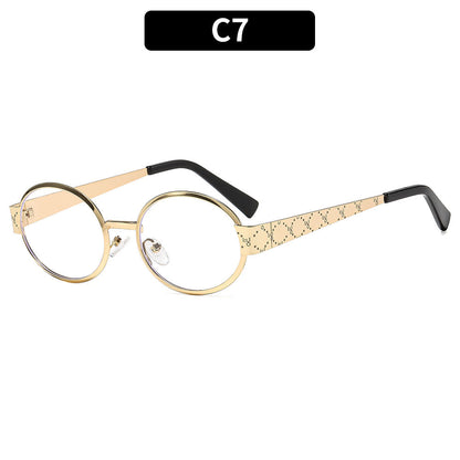 Trendy Metal Oval Sunglasses Stylish UV400 Protection