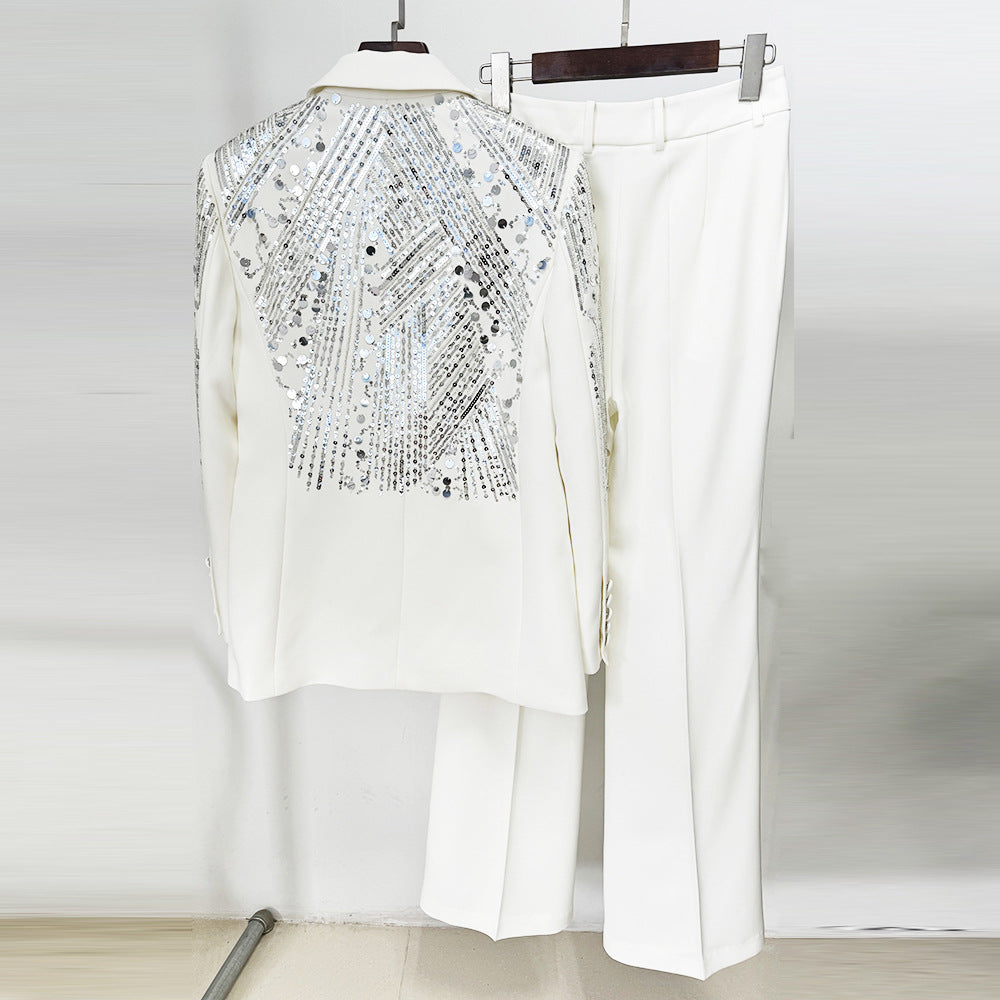 Beaded Sequin Suit Set Long Pants Elegant Street Style