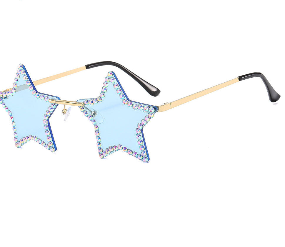Fashionable Star-Shaped Rimless Sunglasses with Rhinestones