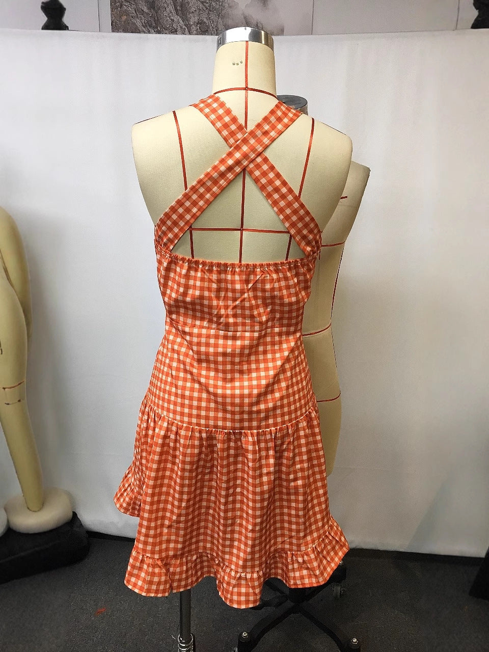 Vintage Western Style Casual Plaid Mini Dress