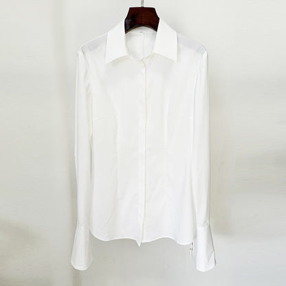 Chic White Long Sleeve Shirt With Flared Sleeves