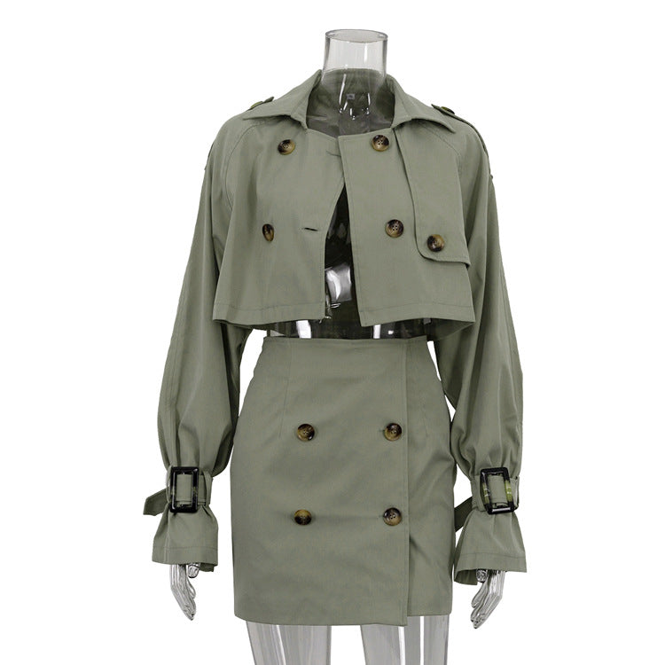 Stylish Women's Casual Short Utility Jacket and Skirt Set