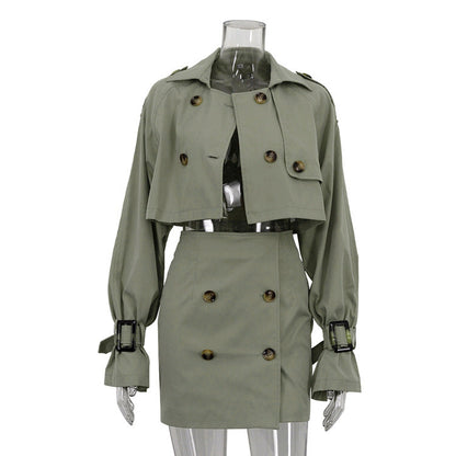 Stylish Women's Casual Short Utility Jacket and Skirt Set