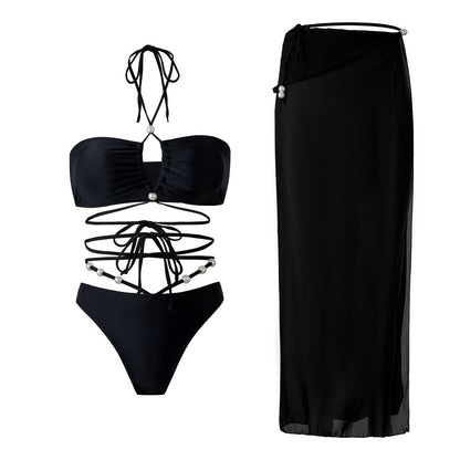 Sexy String Halter Bikini Swimwear with Cover