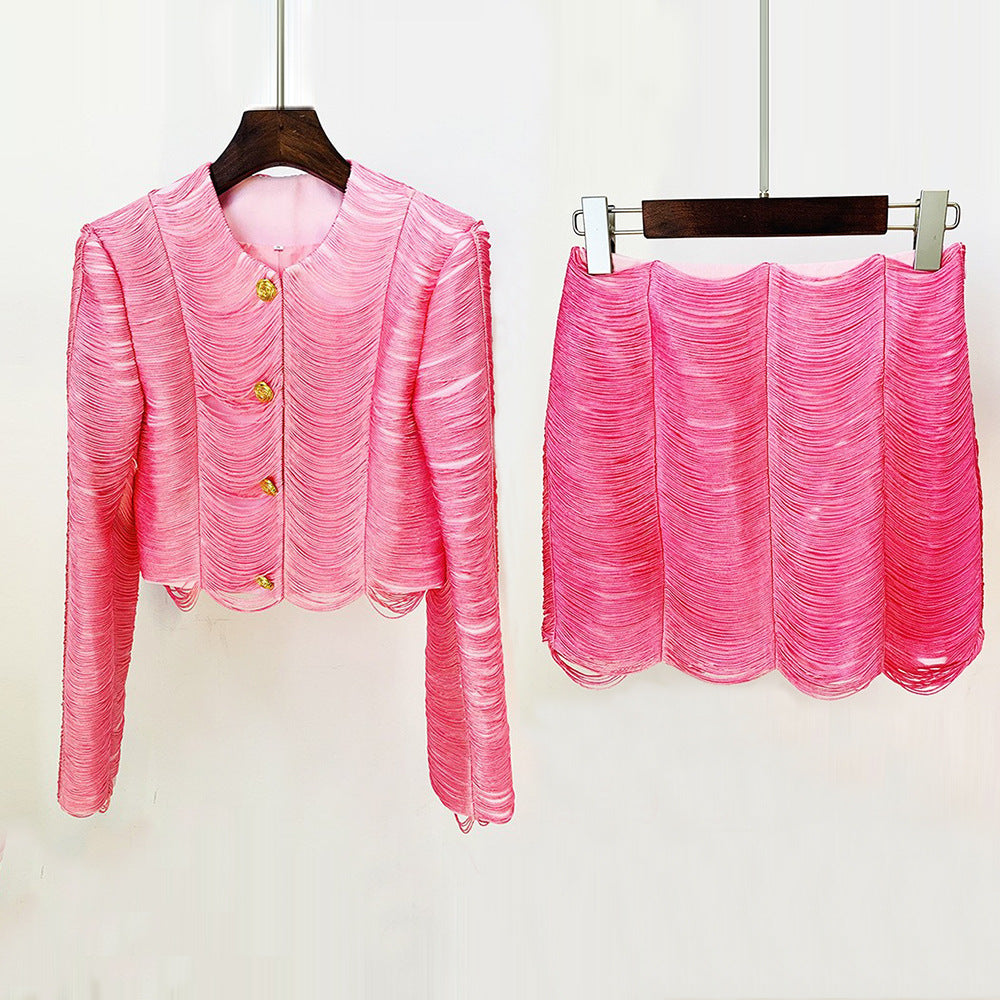 Fringe Jacket Set With Skirt Casual Streetwear