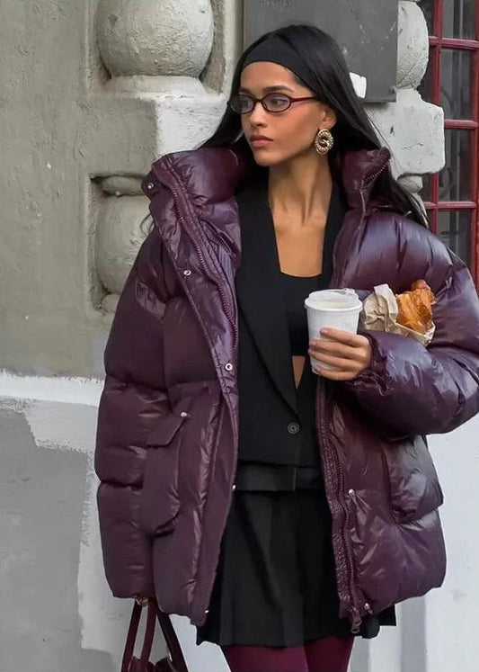 Oversized Puffer Jacket Glossy Plum Material