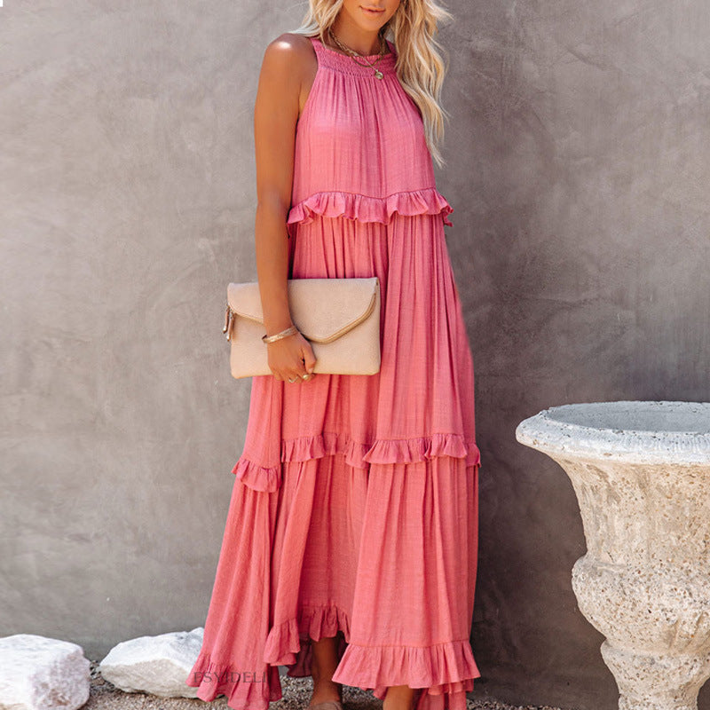 Summer Dress New Irregular Cake Skirt Sleeveless Long Mopping Skirt Holiday Dress Women