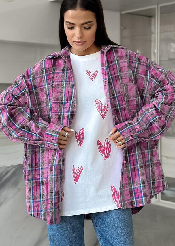 Pink Plaid Oversized Shirt Lightweight Cotton