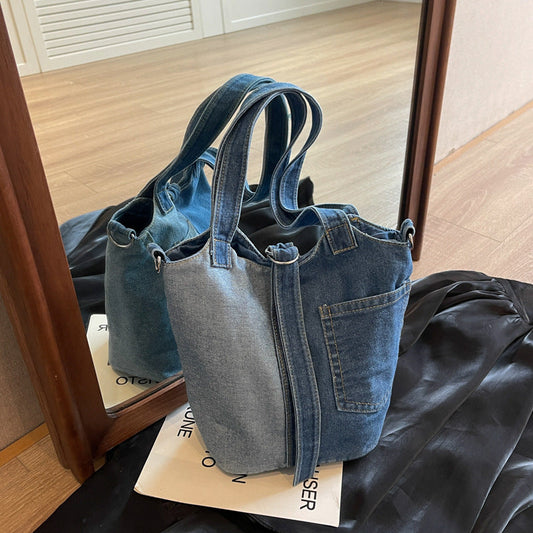 2+ Contrast Color Splice Demin Shoulder bags