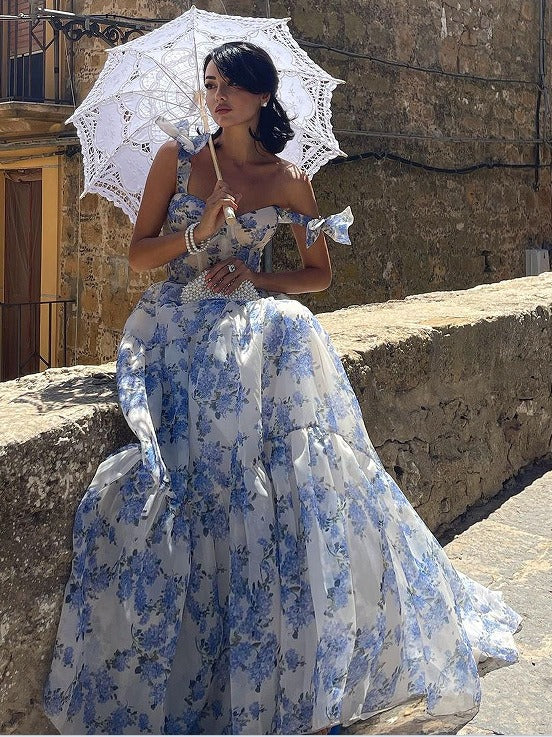 Elegant Long Sleeve Off-Shoulder Dress With 3D Floral Design