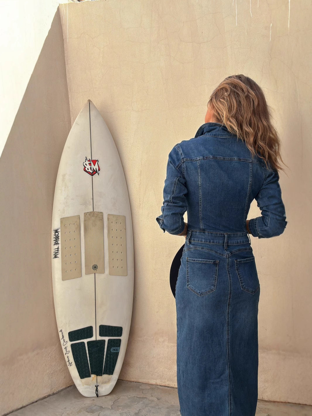 Casual A-Line Long Sleeve Denim Dress with Pockets