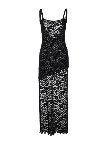 Sexy Lace Backless Midi Dress with Spaghetti Straps