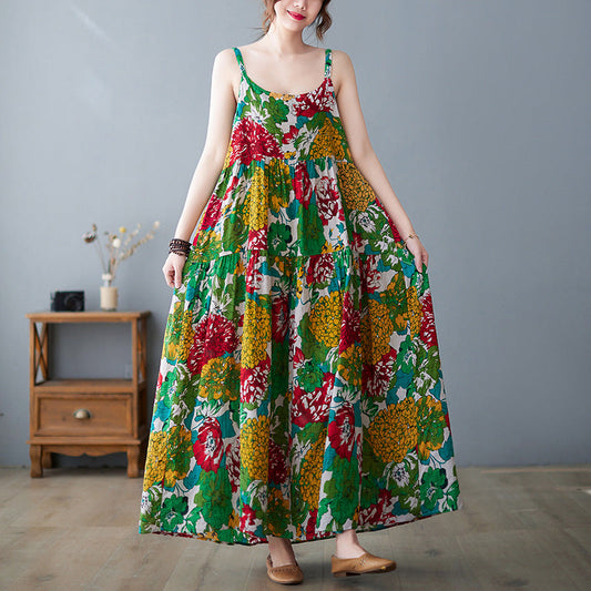 Summer New Women'S Suspender Skirt Age-Reducing Cotton And Linen Large Swing Cake Skirt