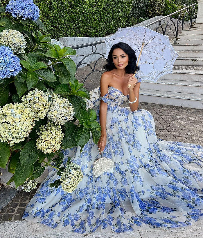 Elegant Long Sleeve Off-Shoulder Dress With 3D Floral Design