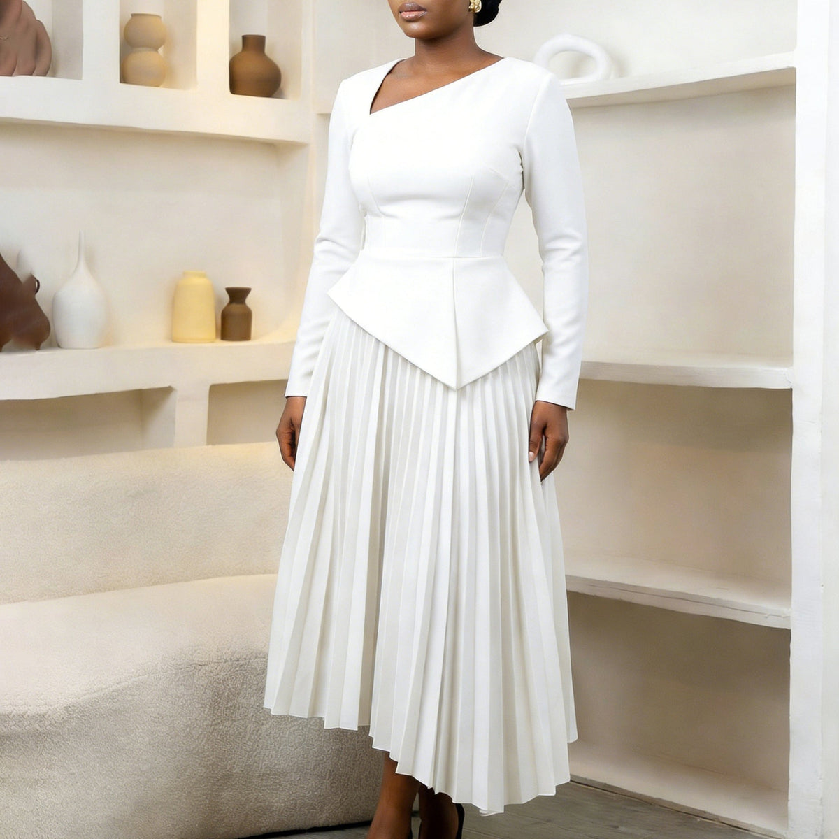 Elegant Off-Shoulder High-Waisted Midi Dress
